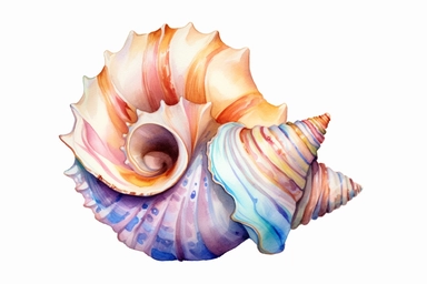 Watercolor, Banded tulip shell, clipart, hd, on a white background, spaced out
