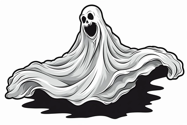 black and white solid black on white ghost svg clipart simple line work vector, solid colors, no shading, white background, only 2 colors