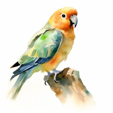 peach-faced lovebird,watercolor painting by JOHN SINGER SARGENT, clipart, white background