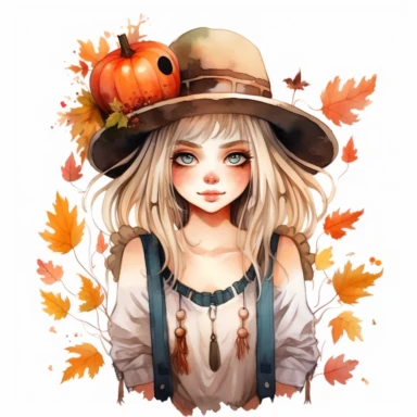 instagram influencer pilgrim, folk art, watercolor, clipart elements, kawaii, white background, dustin nguyen
