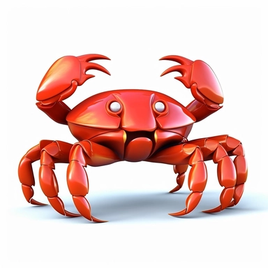 oilpainting, 2d icon of a super cute cartoon red mud crab with big nippers and 6 legs clipart full body, 3d rendering, white background, clean