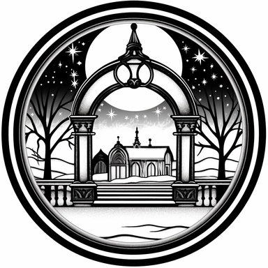 circle, art nouveau style, black lines, detailed, flat design, simple design, christmas snow globe, white background, clipart style, black and white,