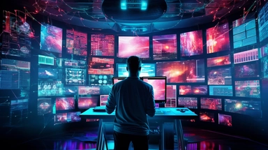 ? Prompt 1: Picture a dynamic poster for a video editor. The central figure is a video editor, immersed in his work, surrounded by multiple screens displaying vibrant video clips. The image is rendered in a hyper-realistic style, reminiscent of the detailed, high-contrast visuals of modern graphic design. The lighting is bright and even, illuminating the editor and his workspace. The composition is a mid-shot, focusing on the editor and his screens, capturing the intensity of his work. The camer