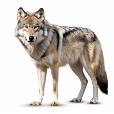 high def photograph clipart vector image with plain white background of a hyper realistic high definition photograph of an american grey wolf. extremely detailed. 35mm lens. 8k. Ultra HD.