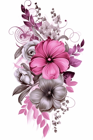 flower corner, floral border clipart, in the style of black and white realism, magenta and gray, uhd image, tattoo, monochromatic paintings, contemporary fairy tale, eye-catching detail