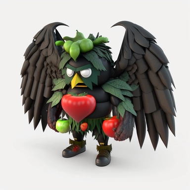 3D dark Angel Cartoon in the form of vegetables and fruits with many many wings and one halo clipart mascot , with a transparent background, 128K super mega pixel, insane detail, hyper-detailed, with huge details, UHD, 8K
