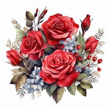watrecolor Red bergandy Roses Floral Bouquets clipart