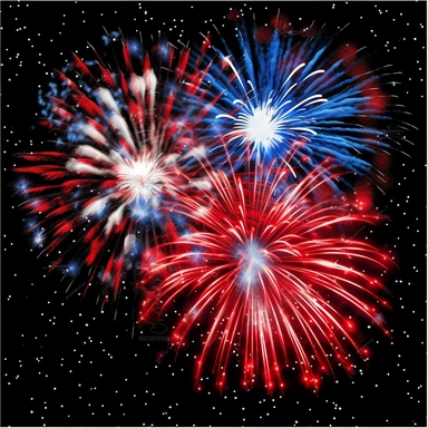 hd clipart individual red white blue fireworks pictures, black background,