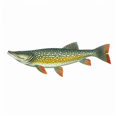 northern pike fish, isolated in white, white background with no external elements or shadows, isolated clipart figure, gorgeous colorful 3D Render