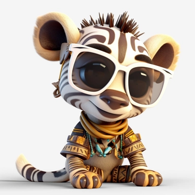 sticker clipart cartoon of a cute zebra cub with sun glasses, dressed with tribal african gear,Ankh, and African masks, 3D, disney pixar style, puppy eyes, looking at athe camera, white background ,high definition, high resulotion, highly detailed, 16K