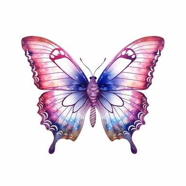 Clipart of butterfly in the style of watercolour, clean outline, glitter core, individual