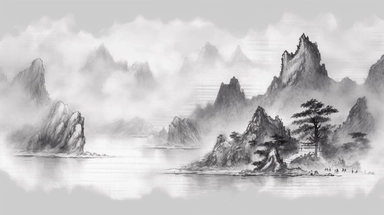 dragons on mountains with water png clipart, in the style of chinese ink paintings, light gray, western zhou dynasty, realistic landscape paintings, misty atmosphere, pencil sketch, east asian ink-and-wash painting
