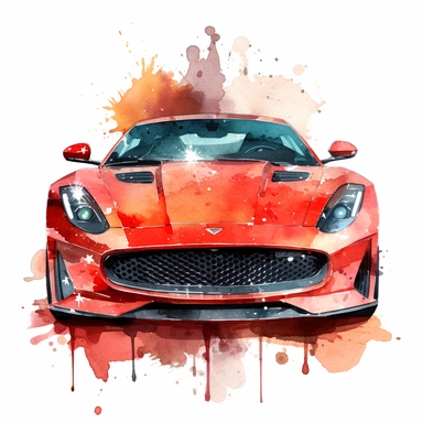 full front view extreme detail watercolour sport car clipart