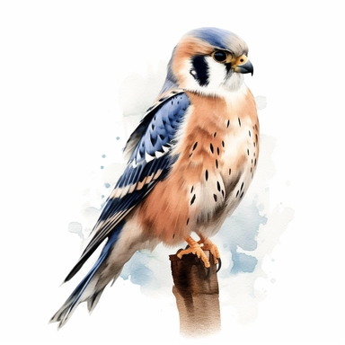 American Kestrel bird, water color style, clipart, white background