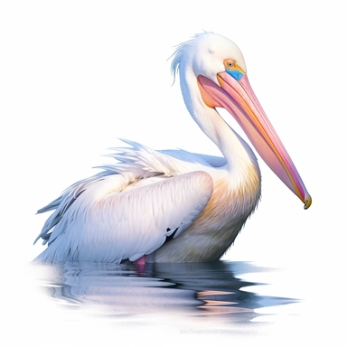 American white pelican, use a combination of vibrant colors and subtle variations in color to capture the freshness and vitality of the scene. Let the transparent and flowing nature of watercolors add a sense of lightness and movement to the painting, clipart, plain isolated white background, 8k ultra detail high sharpness
