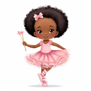 Adorable black girl ballerina, ultra cute, clip art