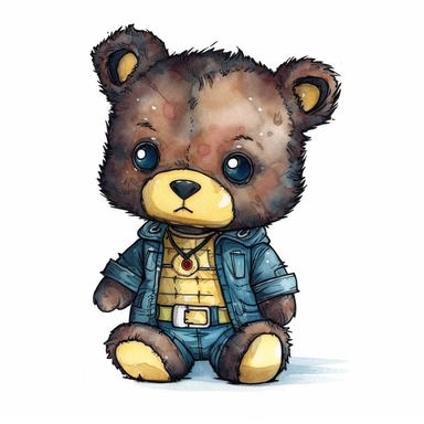 watercolor clipart super cute baby teddybear in superhero Wolverine X-men Clothes, Neal Adams