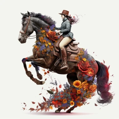 horse rider, flowers, clipart, very detailed, high resolution, white background