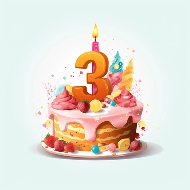 3rd of birthday cake, Clipart, Vector Style, Logo design, White Background