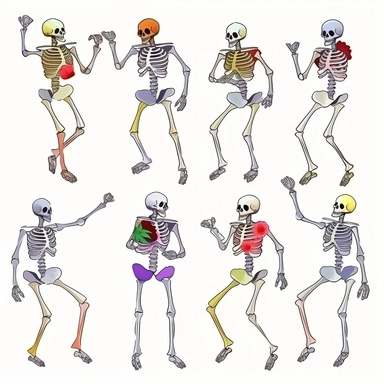 collection halloween dancing skeleton wiht flowers, clipart, white background