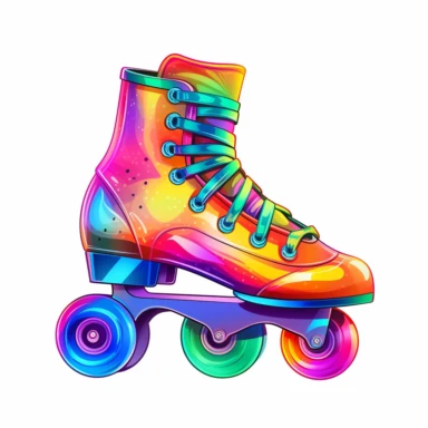 roller skates Side view with coloring rainbow Clipart, Vector Style, High quality, White Background