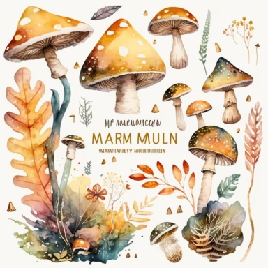 watercolor wild mushroom clipart