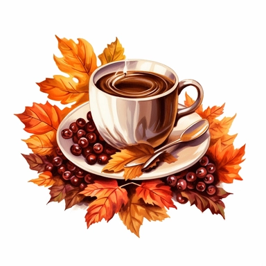 ingle clipart image png graphic of a Realistic Painting Clipart Season Autumn Fall Coffee PNG Illustration