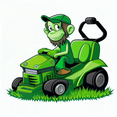 grass monkey on lawn mower landscaping identification symbol simple clipart white background