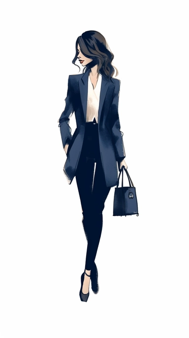 Faceless clipart, Boss girl clipart, Fashion illustration, clipart, Look Clipart, Fashion clipart, woman clipart, navy blue toned, royal, cartoon, painting