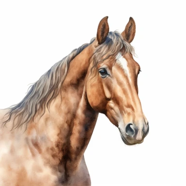 Watercolour cute morgan horse, head only, beautiful details, ultra detailed, ultra photo real intricate detailed, high definition, graphic clipart, hyper realistic, detailed, white background