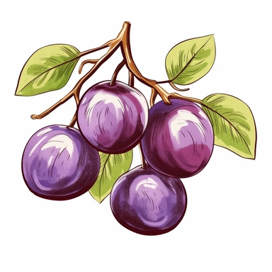 colored prune clipart, sketch art, vector, white background