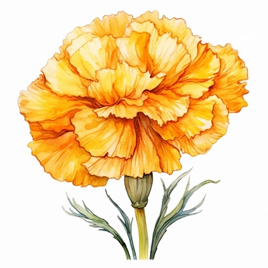 Watercolor yellow carnation clipart on a white background in the style of feminine sticker art, Tanya Shatseva, storybook illustration, bright yellow and golden hues, Georgia O'Keeffe, flower and nature motifs, colored line art, colored outlines, cottagecore design, watercolor on white background, ombre, sunny tones, colored line art, colored outlines, iridescent ombre, gradient shading, symbol of cheerfulness, vibrant digital art oil paint photorealism, an illustration of a colored flower, meti
