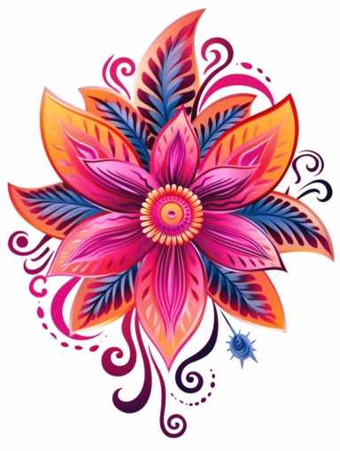 clipart, decorative flower, one per page, flat color clipart, bright hot pink primary colors, isolated on white background,