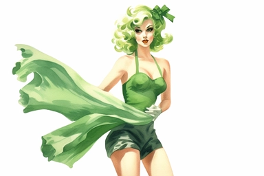 1950s Pin up girl st patricks day green watercolor clipart