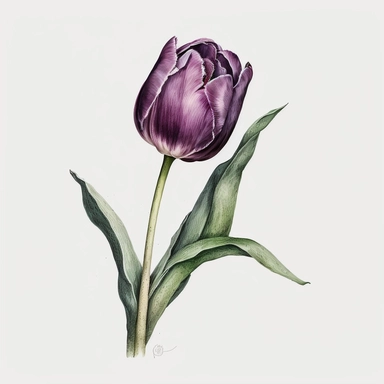 floral Clipart art, watercolor, single purple tulip, white background, no caption, no text