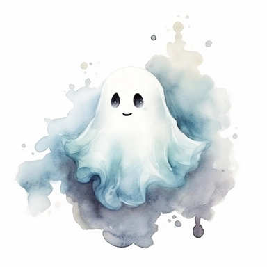 a cute ghost, clipart on white background, watercolor