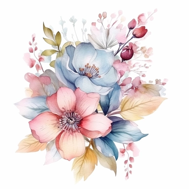 watercolor spring flower group for corner of invitation, clipart isolated on clear white background, soft colors, boho, lithograph, 32k uhd, textural