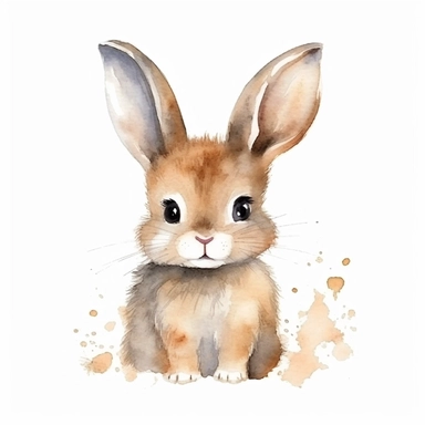 Baby [Bunny] Watercolor Print, Isolated on white background, Baby Animal Print, Nursery Decor, Clipart, Little, Cute Kids Room Poster, Woodland Animal Art 8k