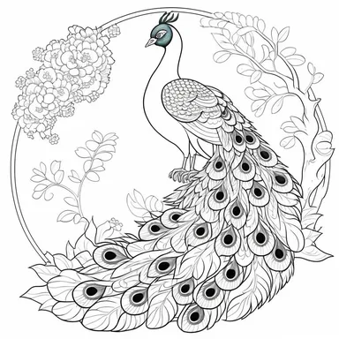 PEACOCK, coloring book for kids, very simple, disney style, black and white, line art, coloring page, printable, thin lines, no details, no shadow, crisp lines, illustration, vector, clipart