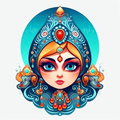 an evil woman in a russian traditional dress royaltyfree clipart, in the style of adorable toy sculptures, distinctive noses, colorful graffiti-like, babycore, elaborate, made of crystals, pattachitra