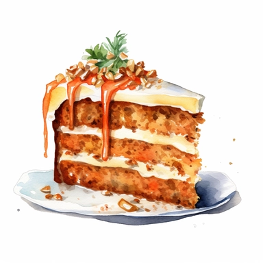Carrot cake sharp illustration clipart, watercolor art, insane detail, white background