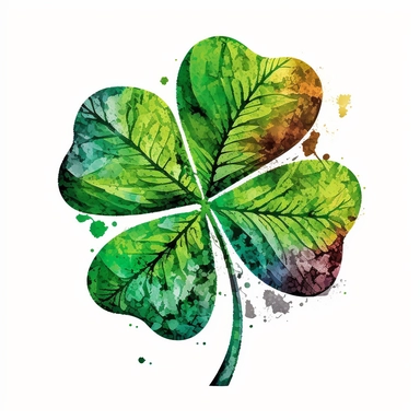 four leaf clover, tempera clipart illustration, intricate details, bold, vivid images, clean, crisp, smooth, with white background
