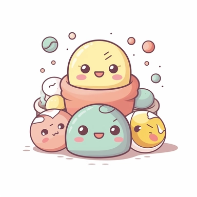 cute clipart icon of toy play dough, kawaii, anime style, in white background, soft color blending, rounded