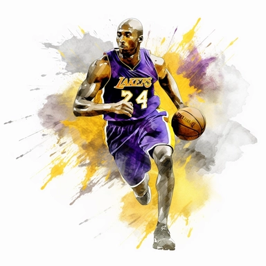 a clipart of a ultra detailed watercolor Kobe Bryant basketball player in Los Angeles Lakers with a Los Angeles Lakers Logo watercolor as background, v4 ar 2:3