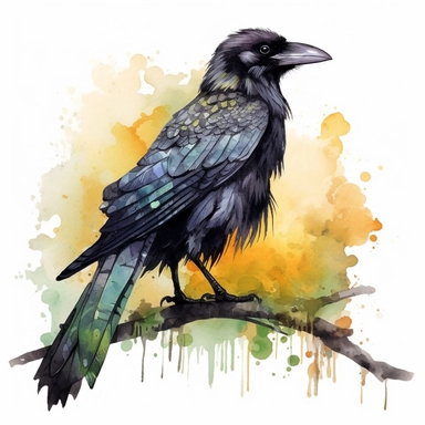 watercolor art of halloween crow, in the style of realistic and hyper-detailed renderings, sketchfab, ahmed morsi, realistic watercolor paintings, use of common materials, handcrafted designs clipart yellow and green with background removed