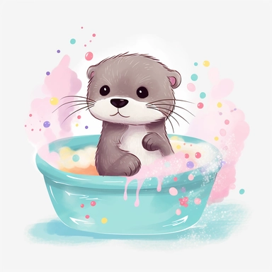 Otter with color black and white in tub PNG, otter candy floss colorful pastel Clipart, Kawaii otter