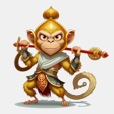 monkey king chinese zodiac, golden, clipart, funny, white background