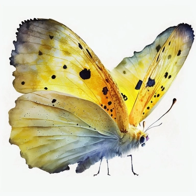 watercolor butterfly clipart, exotic flying butterfly, full yellow, bright color, no outlines, white background, no text