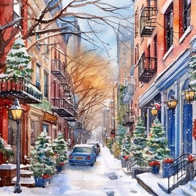 New York Christmas street, Ornamental watercolor, clipart, I can't believe how beautiful this is