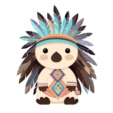 A super-cute tribal porcupine, Perfect for nursery art and children's book illustration style, simple, cute, pastel color, clipart, watercolor illustration, single object, white background for removing background